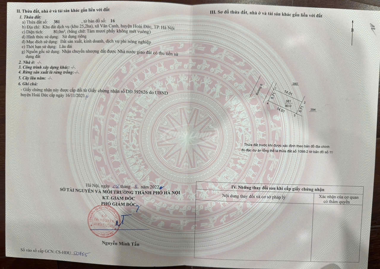 Bán đất 25.2 ha Vân Canh xã Sơn Đồng ảnh sổ