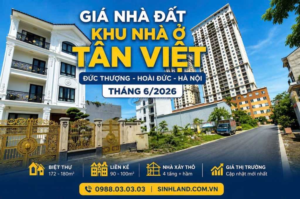 Giá nhà đất Khu nhà ở Tân Việt Đức Thượng tháng 6/2026